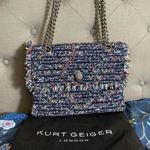 Kurt Geiger London Tweed Large Kensington Blue Black Shoulder Bag